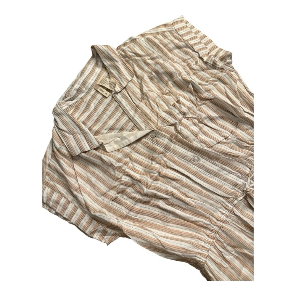 Japna Beige 100% Cotton Striped Midi Dress - Picture 3 of 5